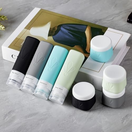 INSFIT 8 Pack Silicone Travel Bottles & Cream Jars with Toiletry Bag, 3oz Leakproof Containers & 2oz Jars with Waterproof Labels, BPA-Free Squeezable Toiletries Set for Shampoo, Lotion, Cosmetics - Image 5