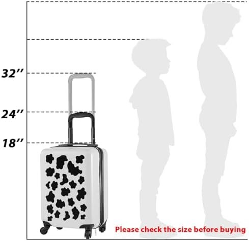 Redbaker 17 Inch 6 Pcs Kids Luggage Set Kids Rolling Luggage Double Pattern Suitcase for Boys Girls (Black and White, Cow Style) - Image 3