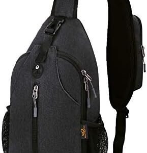 WATERFLY Crossbody Sling Backpack Sling Bag Travel Hiking Chest Bag Daypack (Black)