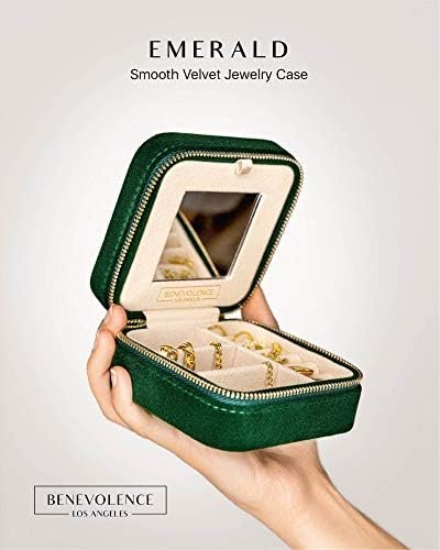 Benevolence LA Plush Velvet Jewelry Box | Travel Jewelry Case Organizer with Mirror | Featured in Oprah's Favorite Things | Best Gifts For Daughter, Girlfriend, Mom | Gifts For Her - Emerald - Image 2