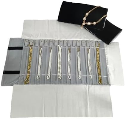 Portable Jewelry Roll Untangled Secure Necklace Travel Storage Bag Displays Holder 16 Chain (Black and Gray) - Image 2