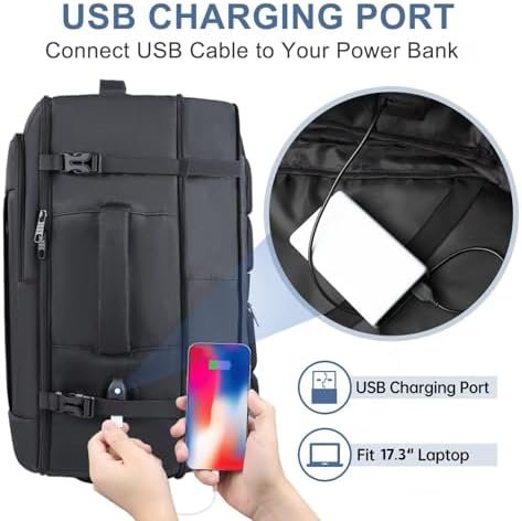 Carry On Backpack, 50L Travel Backpack, Luggage Backpack TSA Flight Approved Laptop Backpack for Men & Women, Large Expandable 40L Daypack Lightweight Business Weekender Bag, Black - Image 6