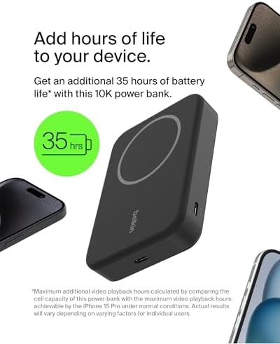 Belkin Portable Charger, Wireless Power Bank 15W 10000 mAh w/ Qi2, MagSafe Charger + Built-in Pop-up Kickstand - iPhone 17, Air, Pro, Pro Max, AirPods, Apple Watch, Google Pixel 10, etc. - Black - Image 6