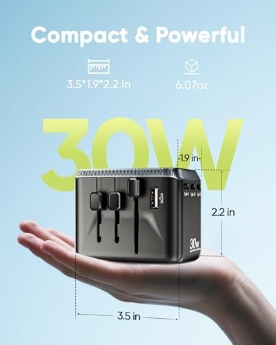 Universal Travel Adapter, 30W International Power Adapter with 4 USB-C & 1 USB-A Ports, European Travel Plug Adapter, Worldwide Travel Essentials for EU UK AUS USA - Image 5