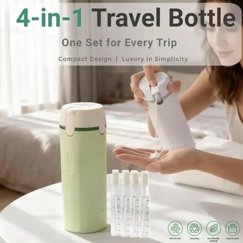 4 in 1 Travel Dispenser Bottle, 2026 New Refillable Travel Bottle for Toiletries, Leak Proof, Travel Size Containers for Shampoo Lotion Conditioner Cream, Transparent with Scale and Label (White) - Image 3
