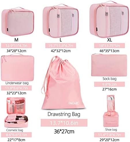 BAGAIL 8 Set Packing Cubes Luggage Packing Organizers for Travel Accessories-Blush Pink - Image 2