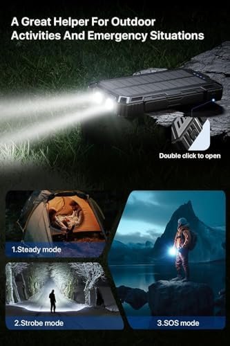 Power Bank 49800mAh Solar Portable Charger Wireless Charging USB-C 15W Fast Charging with 4 Built-in Cables LED Flashlight Battery Pack Compatible with iPhone, iPad, Perfect for Camping,Hiking - Image 6