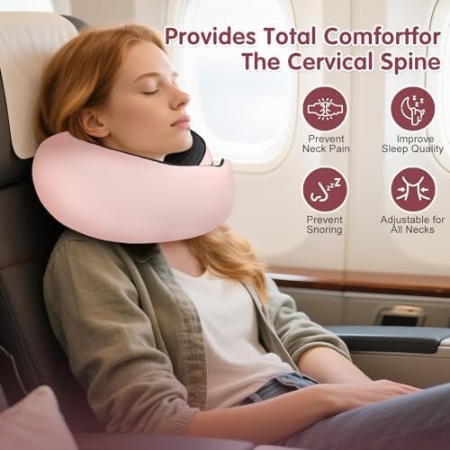 Travel Neck Pillow, Memory Foam Neck Support for Airplane, Car & Office, Breathable Portable Design with Eye Mask, Earplug Holder & Carry Bag, Gifts for Women/Mom - Image 2