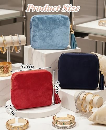3 PCS Small Travel Jewelry Case for Women, Mini Soft Velvet Jewelry Organizer Pouch Bag - Image 2