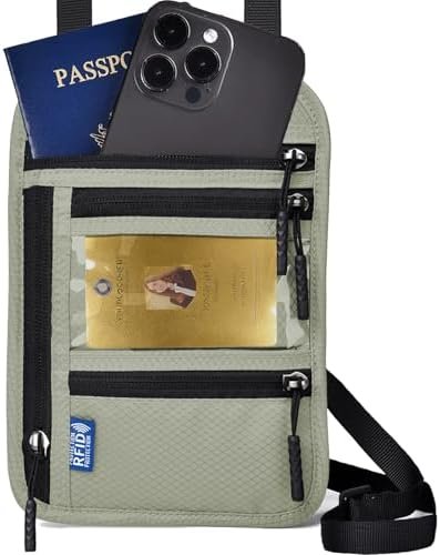RFID Blocking Travel Neck Wallet–Hidden Passport Holder & Anti-Theft Money Pouch for Men & Women, Lightweight Concealed Travel Organizer with Adjustable Strap Secure Document (Grey Green) - Image 9