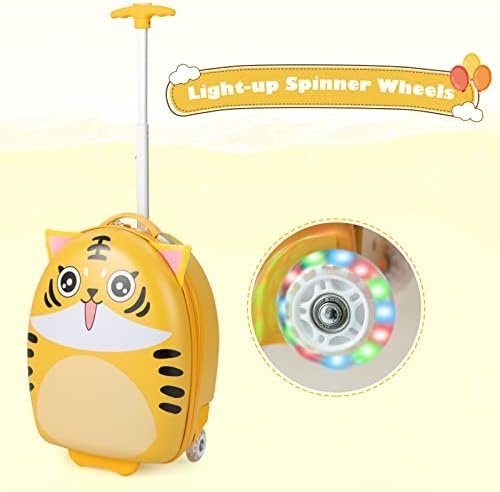 Olakids Kids Luggage, 16'' Carry On Rolling Suitcase for Girls Boys with LED Flashing Spinner Wheels, Travel Trolley Hardside Case for Toddlers (Yellow Tiger) - Image 3