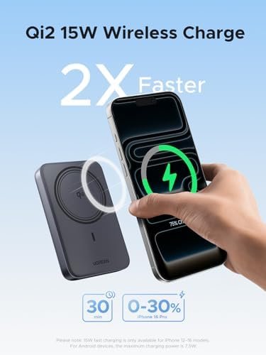 UGREEN Magnetic Power Bank Qi2 Certified 15W Fast Charging Wireless Battery Pack Slim 10000mAh Magsafe Portable Charger with 20W USB-C for iPhone 17/16/15/14/13/12 Series Black - Image 2