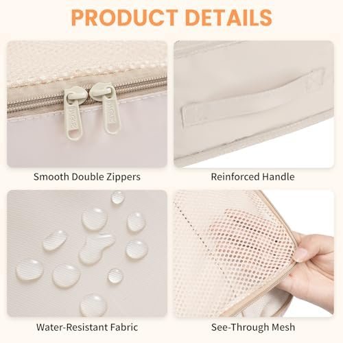 BAGAIL 6 Set Packing Cubes Luggage Packing Organizers for Travel Accessories-Beige - Image 4