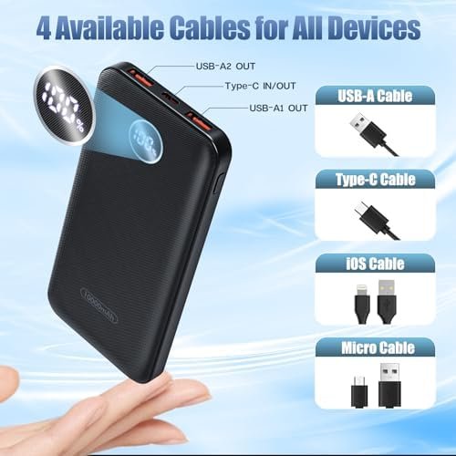 Portable Charger, Compact 10000mAh Power Bank with Type-C Cable, 22.5W Fast Charging External Battery Pack with LED Digital Display for iPhone and Android Black - Image 4