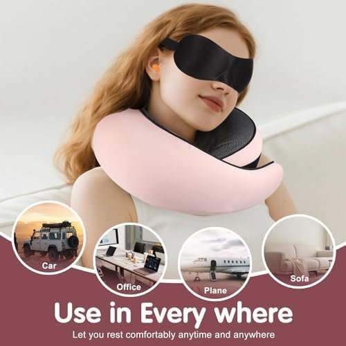 Travel Neck Pillow, Memory Foam Neck Support for Airplane, Car & Office, Breathable Portable Design with Eye Mask, Earplug Holder & Carry Bag, Gifts for Women/Mom - Image 3