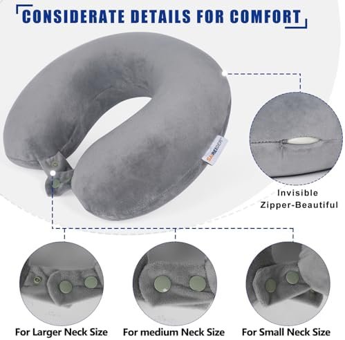 SAIREIDER Travel Pillows for Sleeping Airplane 100% Pure Memory Foam Neck Pillow for Airplanes Washable Cover(Grey) - Image 5