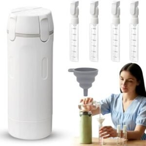 4 in 1 Travel Dispenser Bottle, 2026 New Refillable Travel Bottle for Toiletries, Leak Proof, Travel Size Containers for Shampoo Lotion Conditioner Cream, Transparent with Scale and Label (White)