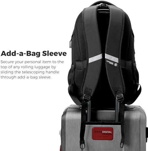 Swissdigital Design Laptop Backpack with USB Charging Port, Travel Backpack Fits 15.6 inches Computer, 31L College School Backpack for Men, Black | SD803-01 - Image 4