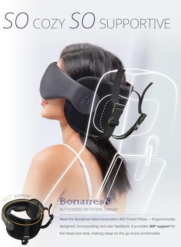 Travel Pillow, Airplane Neck Pillow with 3D Eye Mask for Sleeping, Round Edge Plane Head Strap 360°Headrest Support for Long Flight, Stop Bobblehead, Travel Essential for Car Road Trip Grey - Image 2