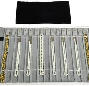 Portable Jewelry Roll Untangled Secure Necklace Travel Storage Bag Displays Holder 16 Chain (Black and Gray)