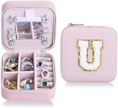 Jewelry Organizer Travel Case for Women With Mirror - Small Box for Necklace, Earrings, Ring - Bridesmaid Gifts Essentials