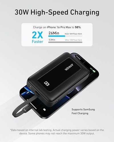 Anker Zolo Power Bank (2025 Upgraded Version), 20,000mAh 30W High-Speed Portable Charger with Built-in USB-C Cable, Battery Pack for iPhone 17/16 / 15 Series, Galaxy, and More - Image 3