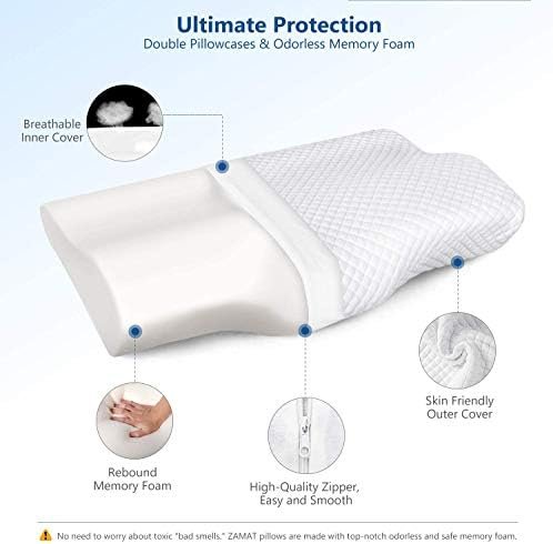 ZAMAT Memory Foam Pillow for Neck Pain Relief, Adjustable Orthopedic Ergonomic Cervical Pillow for Sleeping with Washable Cover, Bed Pillows for Side, Back, Stomach Sleepers - Image 6