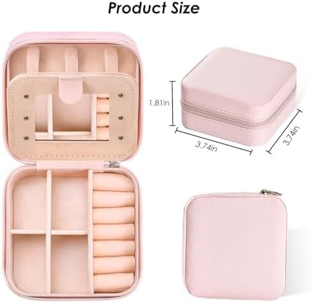 HABGP Small Jewelry Box with Mirror, Travel Jewelry Case for Women, Portable Jewelry Organizer PU Leather Jewelry Storage for Her Girls Daughter Mom, jewelry box for Earring, Necklace,Rings, Bracelets - Image 2