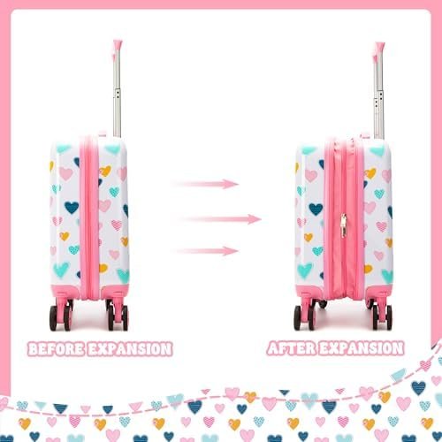 Kid's Luggage Set 2 Piece Suitcase Set Hardside Luggage with Spinner Wheels Girls Carry on Toddler Travel Rolling Suitcase with Neck Pillow Airline Approved - Image 7