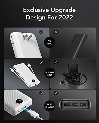 VRURC Power Bank 20000mAh, Fast Charging Portable Charger USB C,4 Output 2 Input Travel Essentials Charging Bank Equipped with LED Display,Built-in Wall Plug and Cables,Phone Charger Battery,White - Image 5