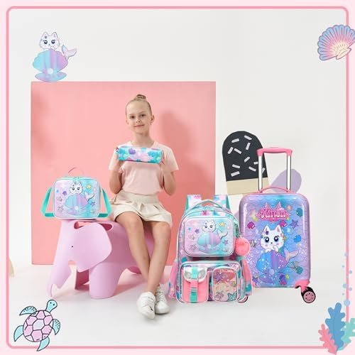Cute Cat Kid's Luggage Set - 5 Piece Hardside Suitcase Set with Spinner Wheels - Airline Approved - Image 5