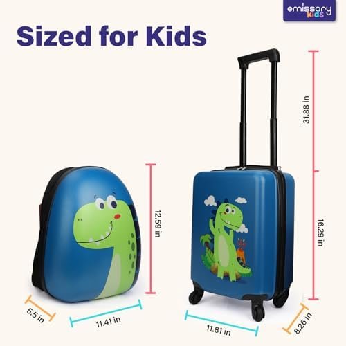 emissary Dinosaur Kids Suitcase for Boys, 18" Hardside Dinosaur Toddler Suitcase Set with Spinner Wheels and Backpack, Kids Carry on Luggage Set Rolling Travel Kid's Luggage Gifts Airline Approved - Image 2