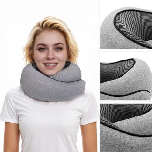 Travel Neck Pillow for Airplane, Adults Memory Foam Neck Pillow, Ergonomic 360° Neck Support for Airplane Car Travel Home Office Sleep, Packable Compact Portable Turtle Pillows（Grey） - Image 9