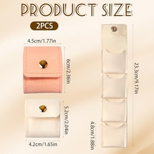 2 Pcs Mini Travel Jewelry Bag, Portable Foldable Small Jewelry Organizer with Snap Button, Compact Jewelry Case for Earrings Rings Necklaces - Lightweight Jewelry Storage Organizer, White, Pink - Image 2