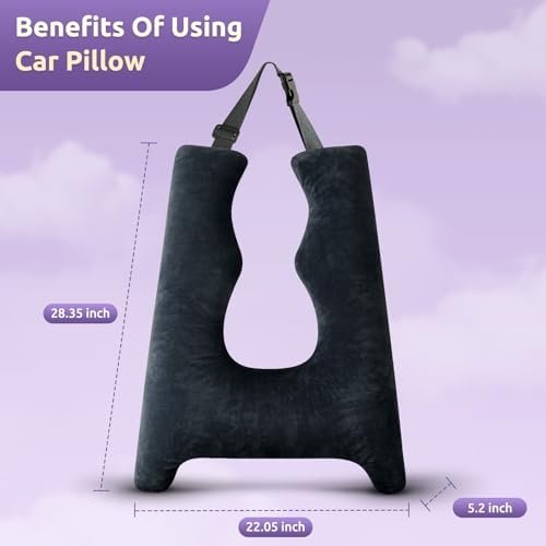 Car Pillow for Kids, Travel Pillow with Adjustable Strap, U-Shaped Pillow for Adults and Children to Support Head and Body Road Trip Essentials (Dark Grey) - Image 3