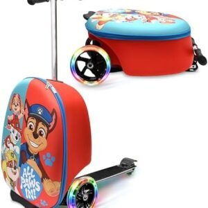 Paw Patrol Ride On Suitcase for Kids - Scooter Luggage with Light Up Wheels, Easy Steer and Foldable Carry On Kick Scooter for Toddler, Boys, Girls, Great Travel Gift Idea
