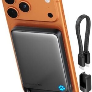 INIU for Magsafe Power Bank, Slimmest 10000mAh Qi2 Certified 15W Magnetic Portable Charger, 45W Fast Charging with Built-in USB-C Cable, Battery Pack with Stand for iPhone Air 17 16 15 14 13 12 Only