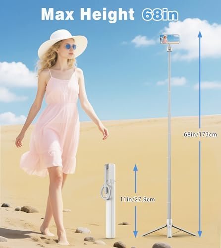 TONEOF 68" Magnetic Selfie Stick Tripod with Aluminum Strong Magnetic Holder for Magsafe, 360° Rotatable Travel Phone Tripod Stand with Metal Ring & Rechargeable Remote for iPhone/Android(Beige Gray) - Image 4