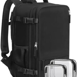 Beraliy Travel Backpack for Men Women, Large Carry On Backpack, Personal Item Bag Airline Approved, 17 inch Laptop Backpack, Business Work Gym Weekender Bag, Black