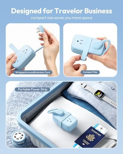 NTONPOWER Travel Power Strip,Travel Essentials 4 Outlets 3 USB(1 C) with 4FT Wrapped Extension Cord Flat Plug, Cruise Essentials 2026 for Hotel Travel Cruise Essentials, Blue - Image 2