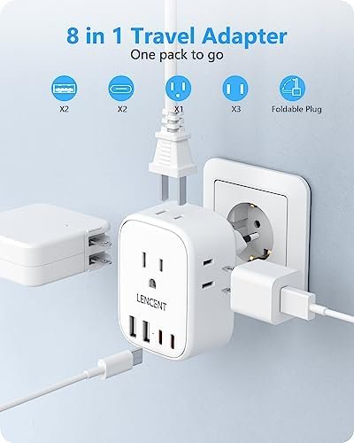 European Travel Plug Adapter, LENCENT US to Europe Type-C Foldable Power Plug with 4 Outlets 4 USB Ports (2 USB C), Power Adaptor for USA to EU Euro Iceland Spain Italy France Germany Greece Portugal - Image 4
