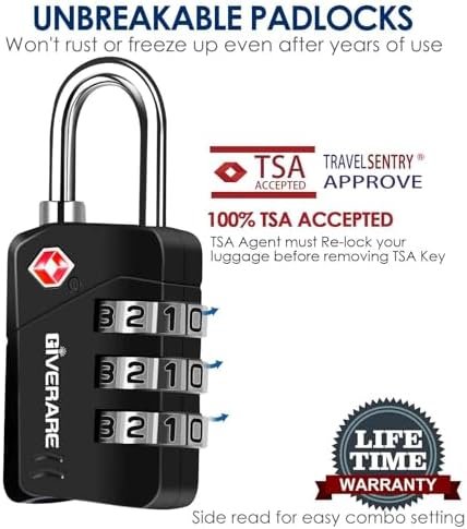 2 Pack TSA Approved Travel Luggage Locks, Metal Combination Lock, Alloy Keyless 3-Digit Padlocks, TSA Accepted Compatible Padlock for Gym Locker, Golf Bag Case, Backpack, Black-by GIVERARE - Image 5