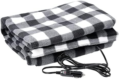Heated Blanket - 12-Volt Electric Blanket for Car, Truck, SUV, or RV - Portable Winter Car Accessories for Camping or Travel by Stalwart (Black Plaid)