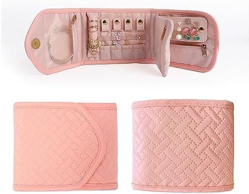 emissary Small Jewelry Travel Case Organizer for Necklace, Earrings, Rings, Bracelet, Jewelry Storage, Earring Storage, Necklace Storage, Valentines Day Gifts Pouch Bag Accessories for Travel (Pink) - Image 9