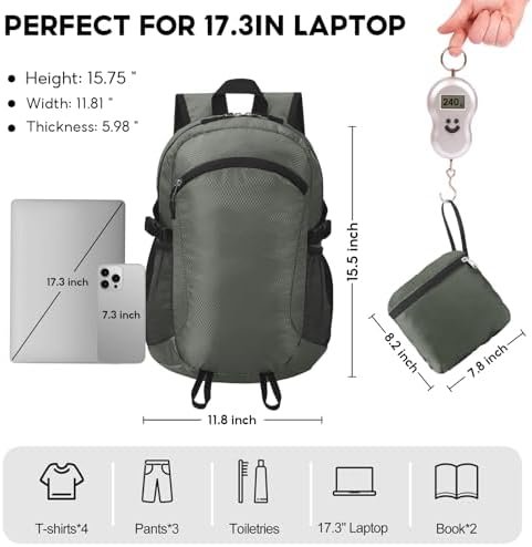 Small Hiking Backpack 15L Travel Lightweight Hiking Packable Daypack Water-Resistant Foldable Backpacks for Women Men Camping (Grey) - Image 3