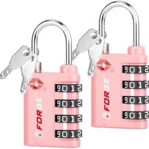 Forge Dual-Opening: Key or Combination Lock, TSA Approved Lock for Luggage, Pelican case, Travel, Gym, School, Luggage Combination Lock, Travel Bag Lock (Pink 2 Pk)