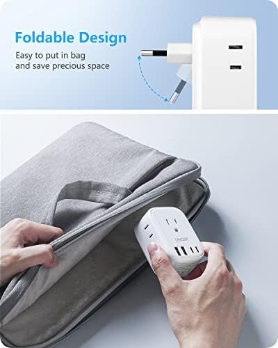 European Travel Plug Adapter, LENCENT US to Europe Type-C Foldable Power Plug with 4 Outlets 4 USB Ports (2 USB C), Power Adaptor for USA to EU Euro Iceland Spain Italy France Germany Greece Portugal - Image 2