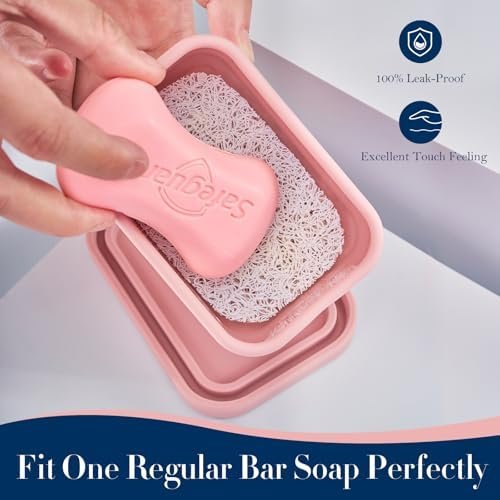 Leak Proof Silicone Travel Soap Case with Draining Tray - Bar Soap Holder for Travel, Gym & Camping - Mess-Free Portable Soap Container for Carry-on Bags (Light Pink) - Image 8