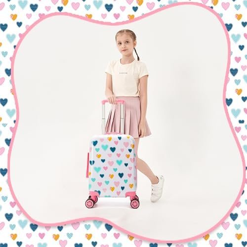 Kid's Luggage Set 2 Piece Suitcase Set Hardside Luggage with Spinner Wheels Girls Carry on Toddler Travel Rolling Suitcase with Neck Pillow Airline Approved - Image 6