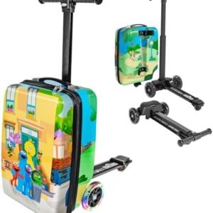 KIDDIETOTES Sesame Street 4-in-1 Detachable Scooter Luggage for Kids – Ride-On Suitcase with Removable Luggage Body, Adjustable Handlebar, Durable Deck & Brake – Carry-On Travel Bag